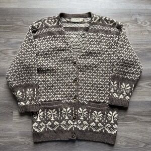 Vintage LL Bean Cardigan Sweater Mens Small S Wool Birdseye Fair Isle USA